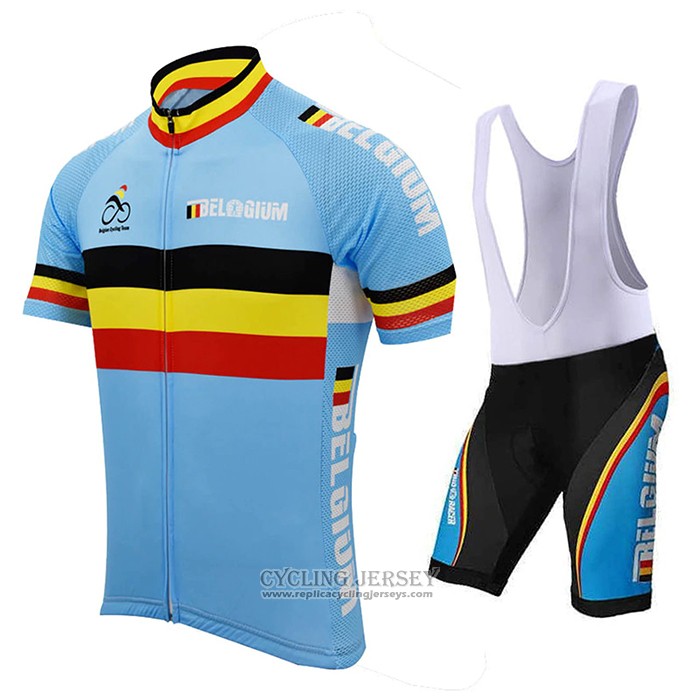 2021 Cycling Jersey Belgium Sky Blue Short Sleeve And Bib Short